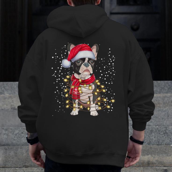 Boston Terrier Dog Ugly Christmas Dog Xmas For Men Women Kids Men Zip Up Hoodie Back Print, Boston Terrier Christmas Gifts, funny design