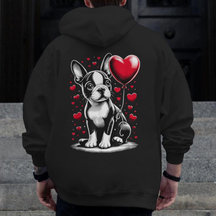 Boston Terrier Dog Valentine's Day Dog Owner Men Zip Up Hoodie Back Print, funny design