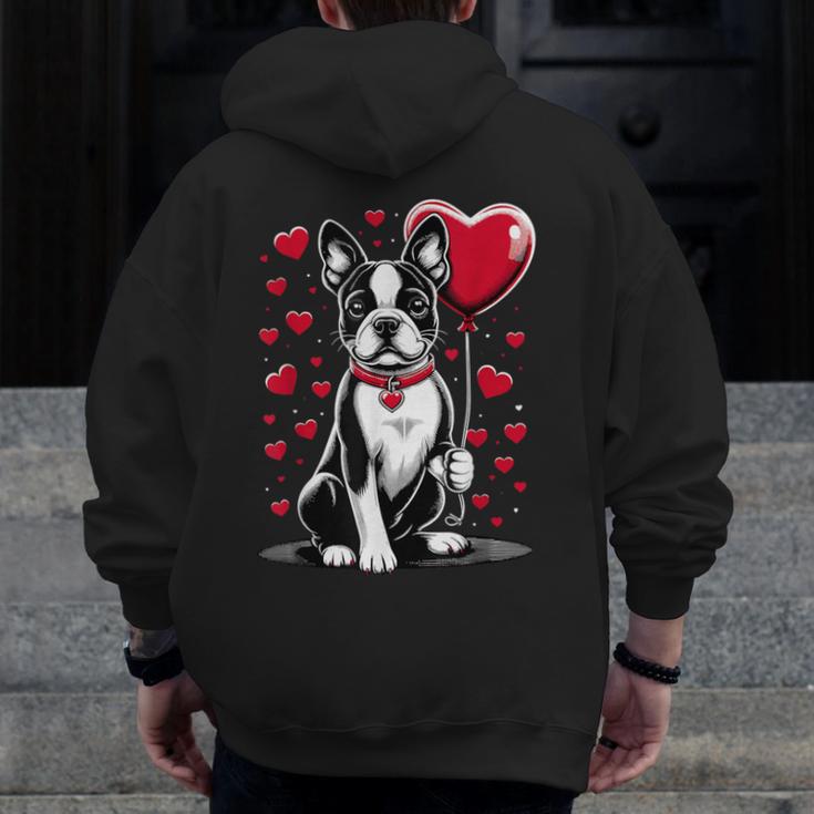 Boston Terrier Dog Valentine's Day Dog Owner Valentine Men Zip Up Hoodie Back Print, funny design