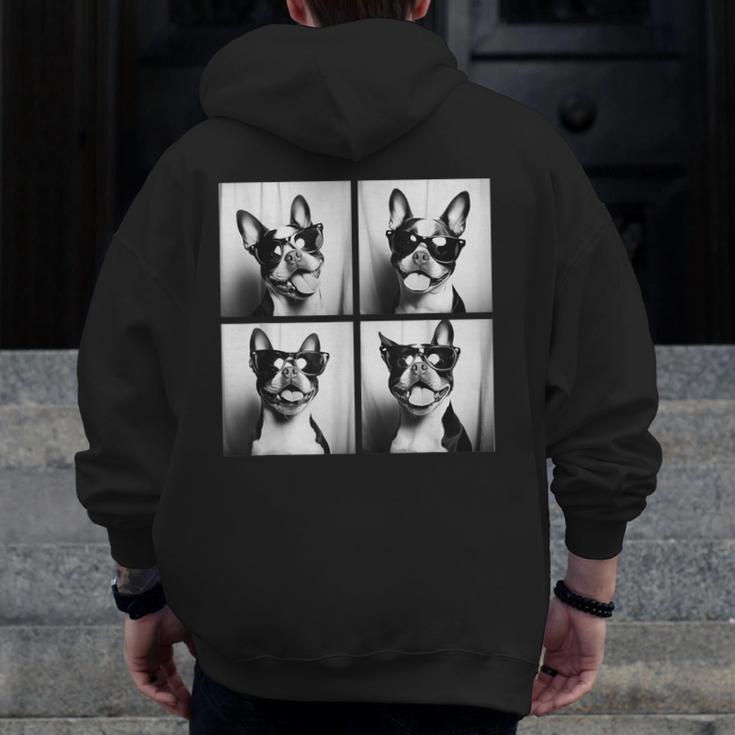 Boston Terrier Dogs With Sunglasses Photo Pets Meme Men Zip Up Hoodie Back Print, funny design