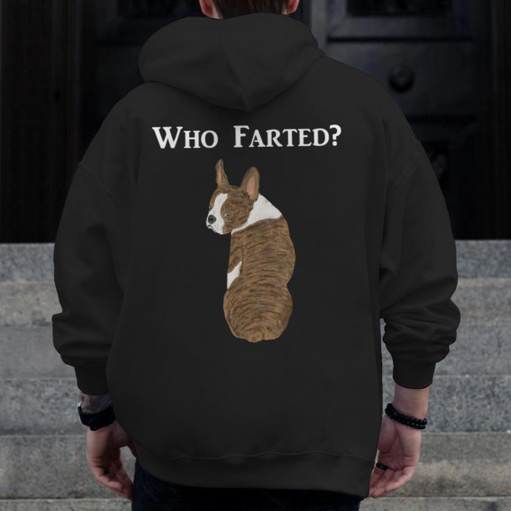 Boston Terrier Who Farted Men Zip Up Hoodie Back Print, funny design