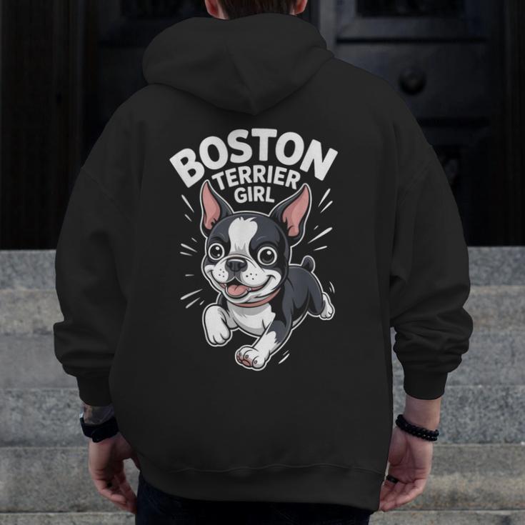 Boston Terrier Girl Cute Cartoon For Dog Owners Pet Terrier Men Zip Up Hoodie Back Print, funny design