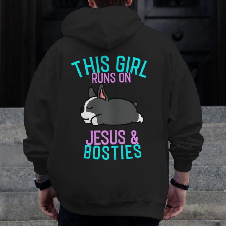 Boston Terrier This Girl Runs On Jesus And Boston Terriers Men Zip Up Hoodie Back Print, funny design