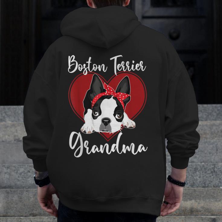 Boston Terrier Grandma Dog Owner Boston Terrier For Men Women Men Zip Up Hoodie Back Print, funny design