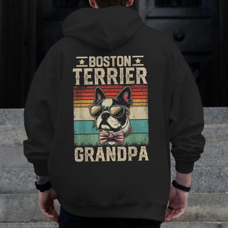 Boston Terrier Grandpa Dog Lover Father's Day Men Zip Up Hoodie Back Print, funny design