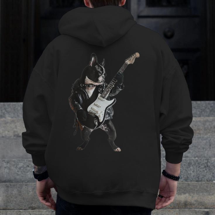 Boston Terrier Guitar Men Zip Up Hoodie Back Print, funny design