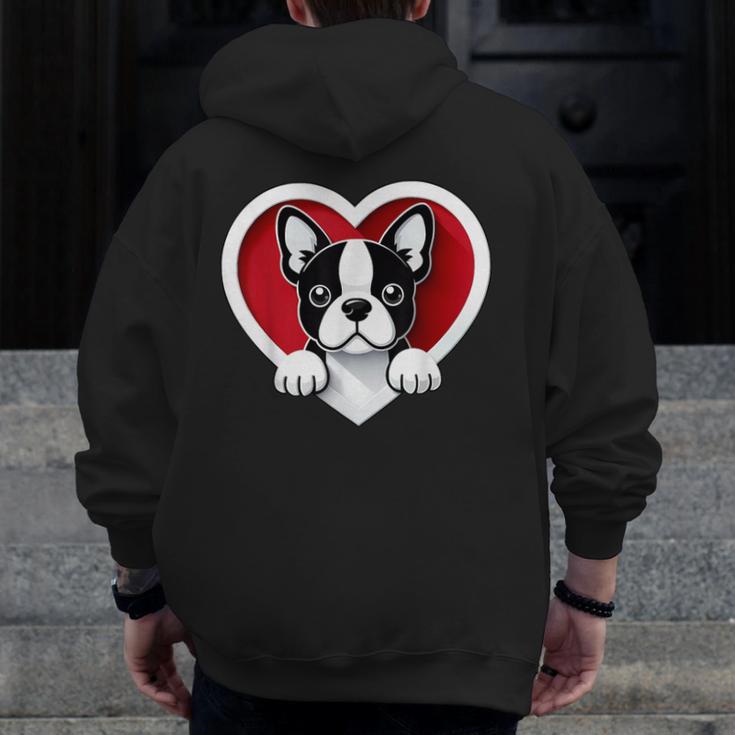 Boston Terrier Heart Cute Puppy Lover Or Dog Owner Men Zip Up Hoodie Back Print, funny design