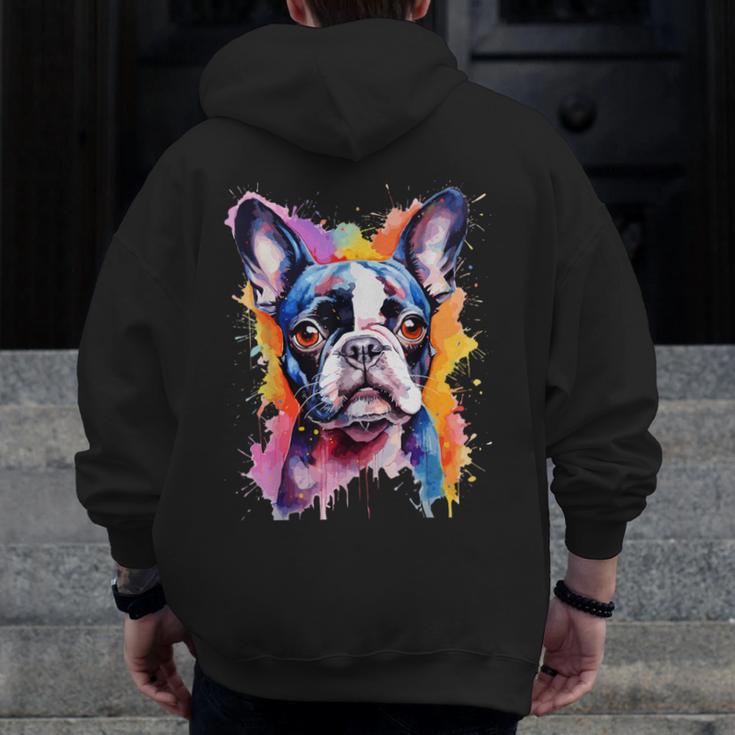 Boston Terrier Lover Pop Art Color Boston Terrier Dog For Men Women Girls Kids Men Zip Up Hoodie Back Print, funny design