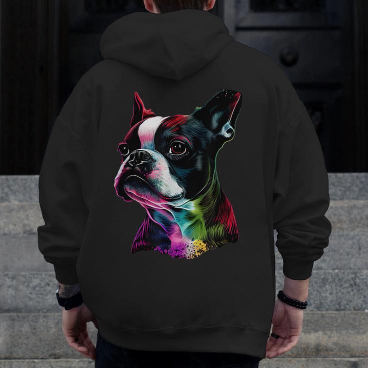 Boston Terrier Lovers Colorful Pop Art Boston Terrier Men Zip Up Hoodie Back Print, funny design