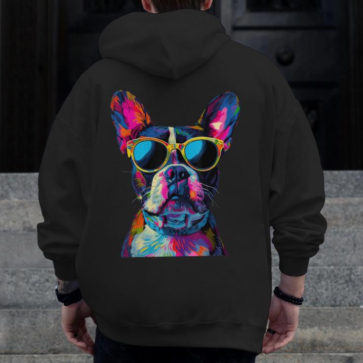 Boston Terrier Lovers Pop Art Boston Terrier Men Zip Up Hoodie Back Print, funny design
