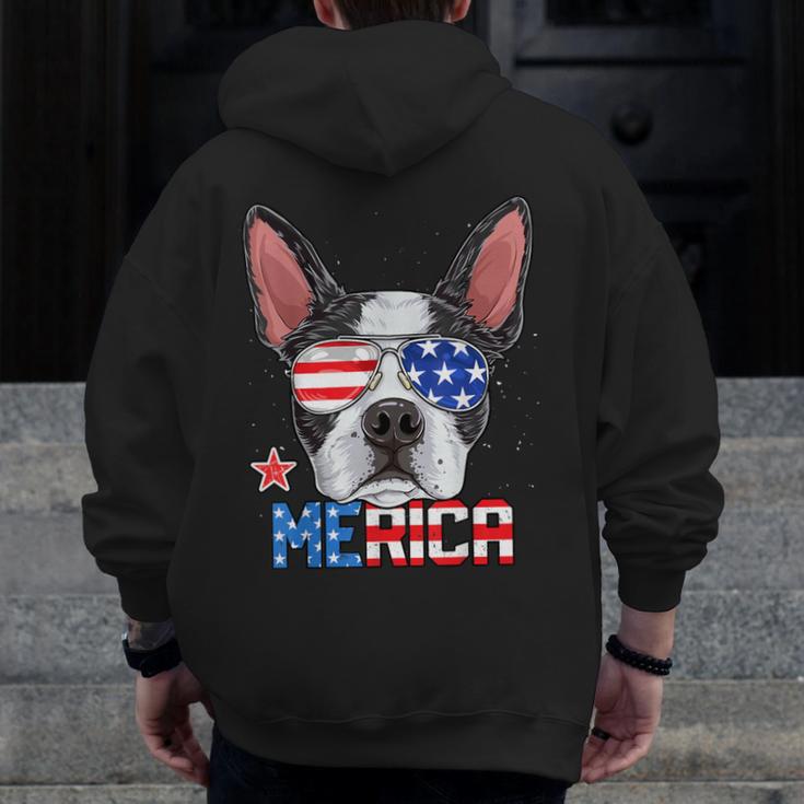 Boston Terrier Merica 4th Of July T Shirt Men Boys Dog Puppy Men Zip Up Hoodie Back Print, Boston Terrier 4th Of July Gifts, funny design