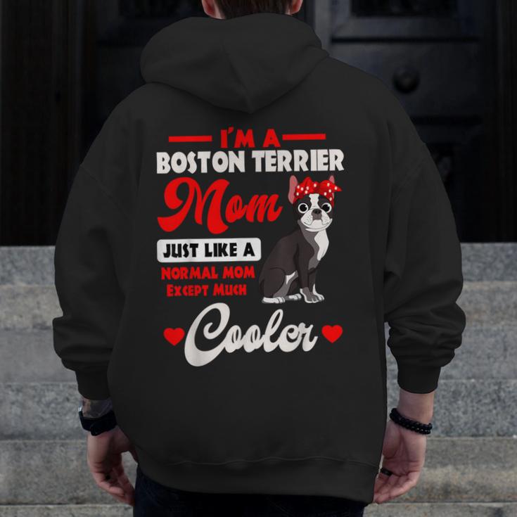 Boston Terrier Mom American Gentleman Dog Mother's Day Men Zip Up Hoodie Back Print, Couple Gifts, Mom Gifts, Boston Terrier Mom Gifts, American Boston Terrier Gifts, funny design