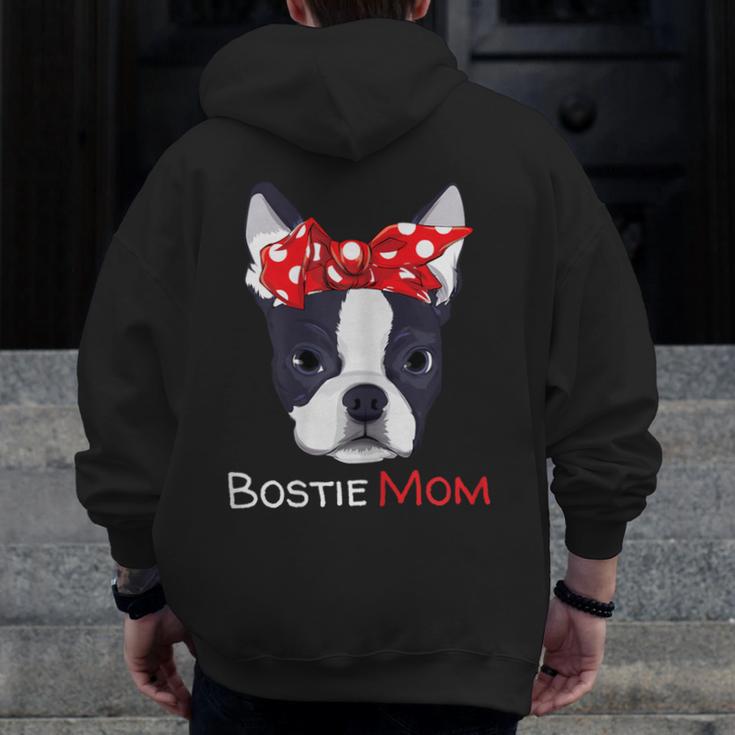 Boston Terrier Mom Bostie Women Girls Men Zip Up Hoodie Back Print, Couple Gifts, Mom Gifts, Boston Terrier Mom Gifts, funny design