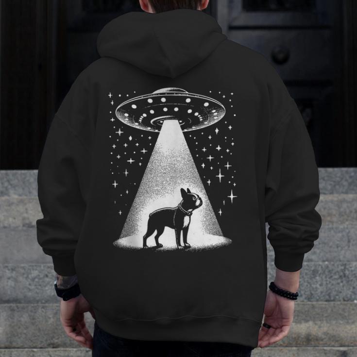 Boston Terrier Mom Dad Dog Alien UFO Men Zip Up Hoodie Back Print, Couple Gifts, Mom Gifts, Boston Terrier Dad Gifts, Boston Terrier Mom Gifts, funny design