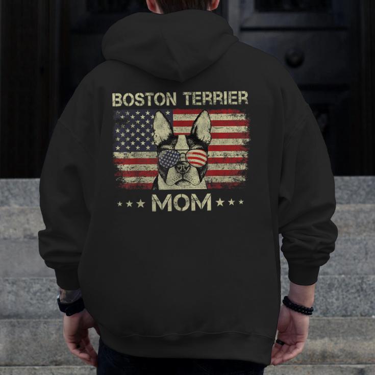 Boston Terrier Mom Dog Lovers American Flag 4th Of July Men Zip Up Hoodie Back Print, Couple Gifts, Mom Gifts, Boston Terrier Mom Gifts, American Boston Terrier Gifts, Boston Terrier 4th Of July Gifts, funny design