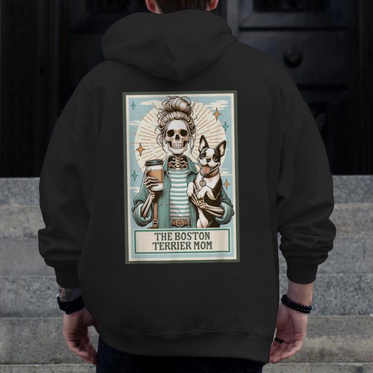 The Boston Terrier Mom Skeleton Spooky Season Halloween Men Zip Up Hoodie Back Print, Couple Gifts, Mom Gifts, Boston Terrier Mom Gifts, Boston Terrier Halloween Gifts, funny design