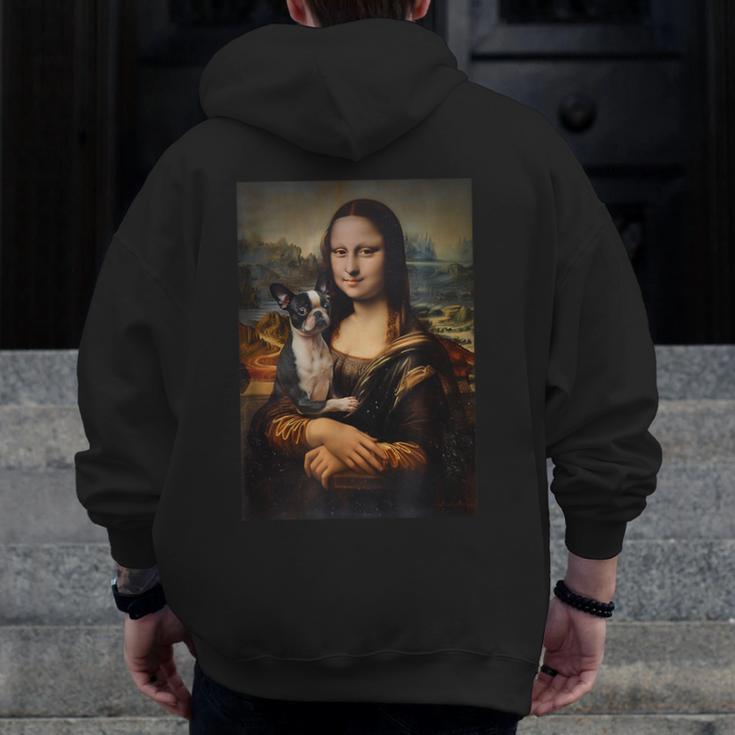 Boston Terrier Mona Lisa Painting Art Dog Mom Dad For Men Women Kids Men Zip Up Hoodie Back Print, Couple Gifts, Mom Gifts, Boston Terrier Dad Gifts, Boston Terrier Mom Gifts, funny design