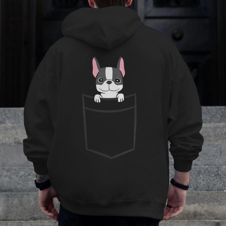 Boston Terrier In The Pocket Cute Boston Terrier Dog For Men Women Girls Kids Men Zip Up Hoodie Back Print, funny design