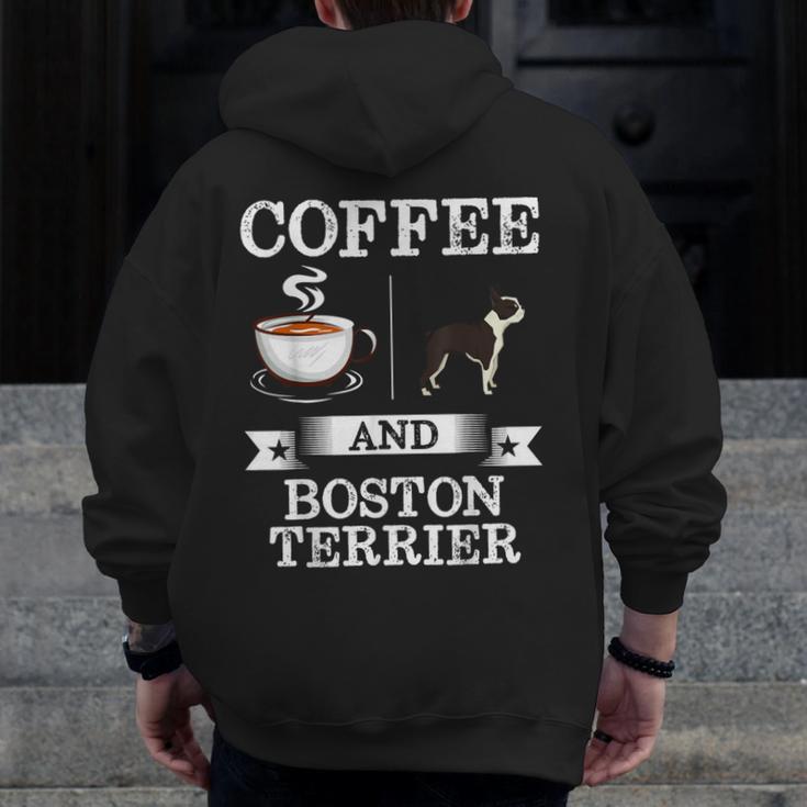 Boston Terrier Shirt Coffee And Boston Terrier Cute Dog For Men Women Girls Kids Men Zip Up Hoodie Back Print, funny design