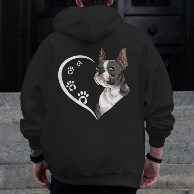 Boston Terrier Shirts For Women Girls Kids Heart Cute Men Zip Up Hoodie Back Print, funny design