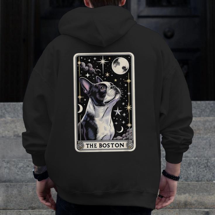 Boston Terrier Tarot Card Star With The Moon Men Women Kids Men Zip Up Hoodie Back Print, Boston Terrier Tarot Gifts, funny design