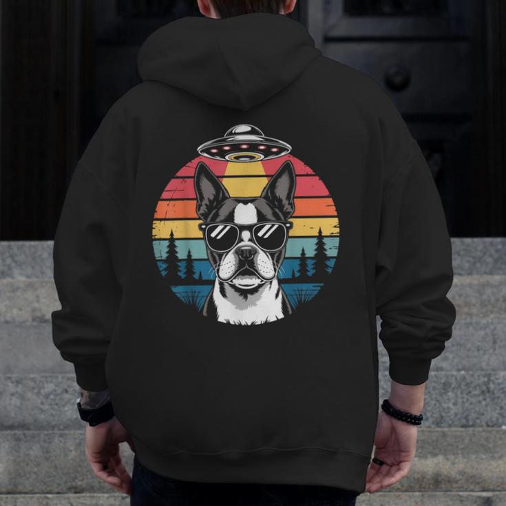 Boston Terrier UFO Alien Boston Terrier Dog Mom Dad Men Zip Up Hoodie Back Print, Couple Gifts, Mom Gifts, Boston Terrier Dad Gifts, Boston Terrier Mom Gifts, funny design