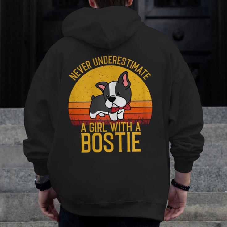 Boston Terrier Never Underestimate a Girl With a Bostie Men Zip Up Hoodie Back Print, funny design