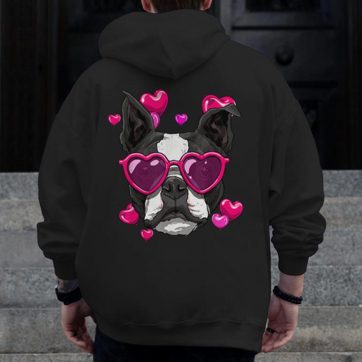 Boston Terrier Valentines Day Shirt Heart Dog Lover Men Zip Up Hoodie Back Print, funny design