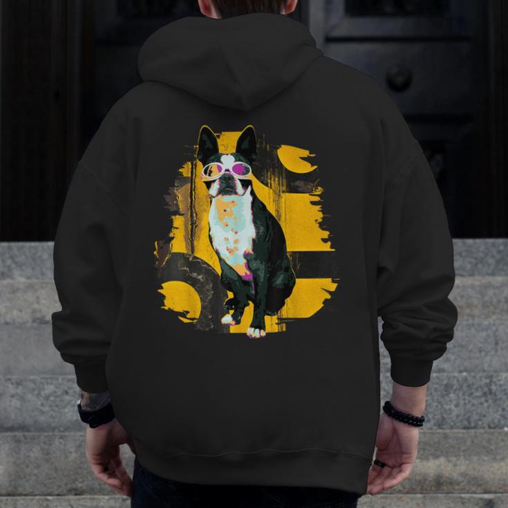 Boston Terrier s Mid-Century Modern Art s Street Grunge Men Zip Up Hoodie Back Print, funny design