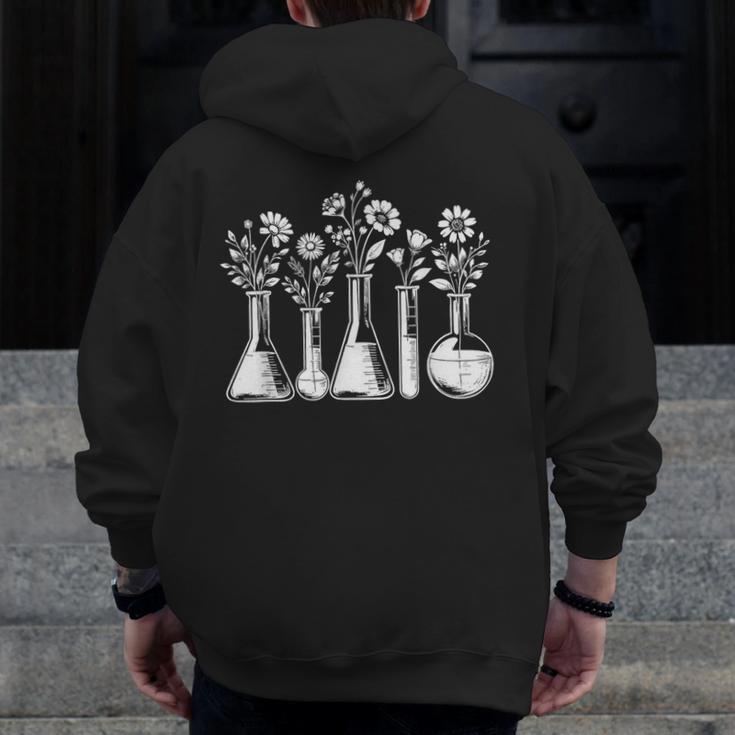Botanical Beaker Science Teacher Floral Chemistry Lab Week Men Zip Up Hoodie Back Print, Science Teacher Gifts, funny design