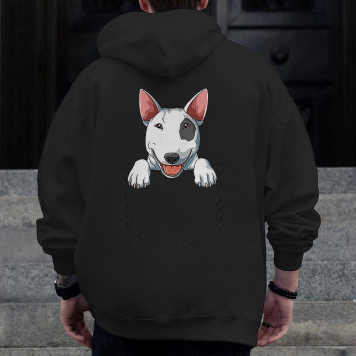 Bull Terrier Pocket Bull Terrier Peeking Out Pocket Men Zip Up Hoodie Back Print, funny design