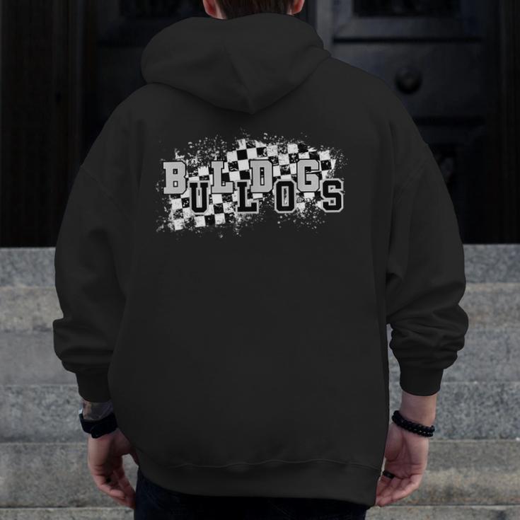 Bulldogs School Spirit Bulldog Pride Checkered Teacher Men Zip Up Hoodie Back Print, funny design