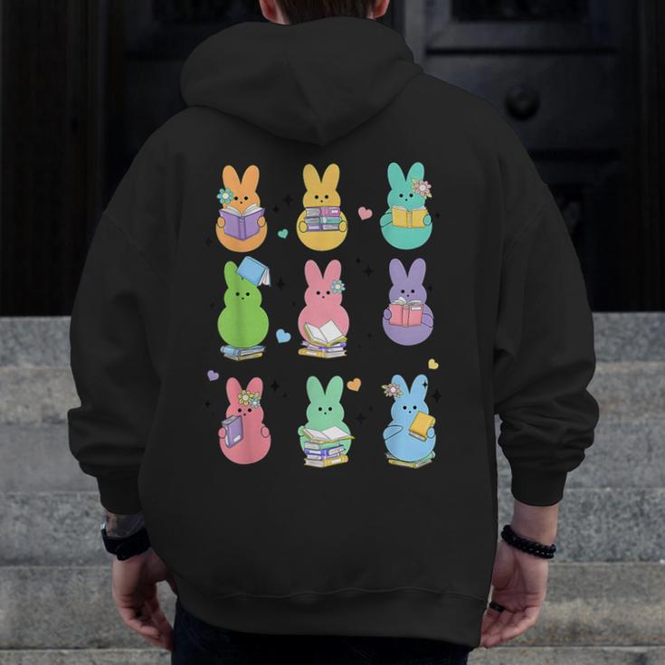 Bunny Reading Books Easter Day Librarian Teacher Book Men Zip Up Hoodie Back Print, Easter Teacher Gifts, funny design