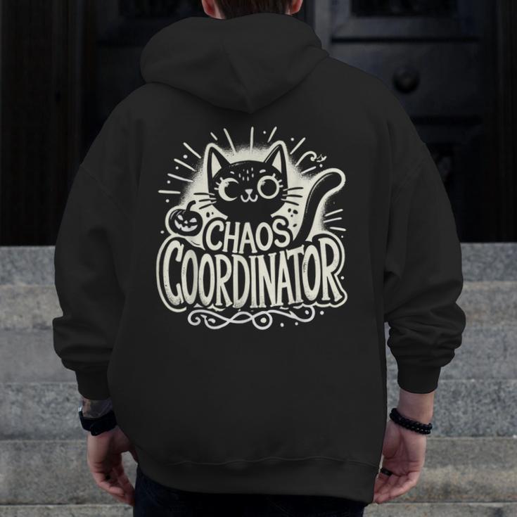 Cat Chaos Coordinator For Women Mom Halloween Teacher Men Zip Up Hoodie Back Print, Couple Gifts, funny design