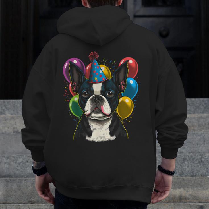 Celebration Event Birthday Party Boston Terrier Men Zip Up Hoodie Back Print, funny design
