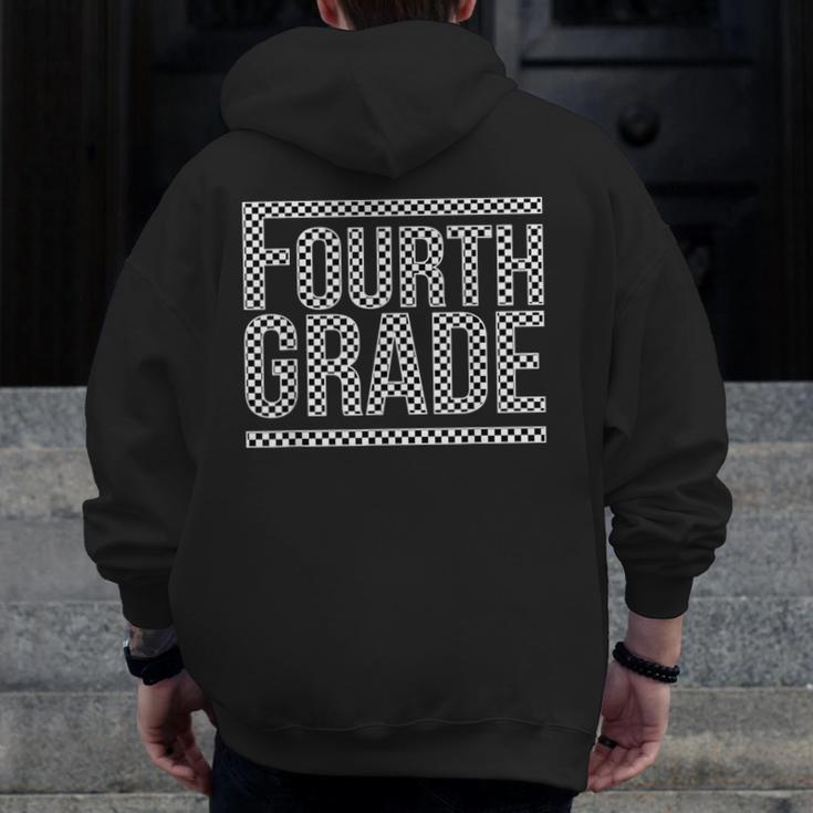 Checkered Fourth Grade Teacher Team Crew Back To School Men Zip Up Hoodie Back Print, funny design