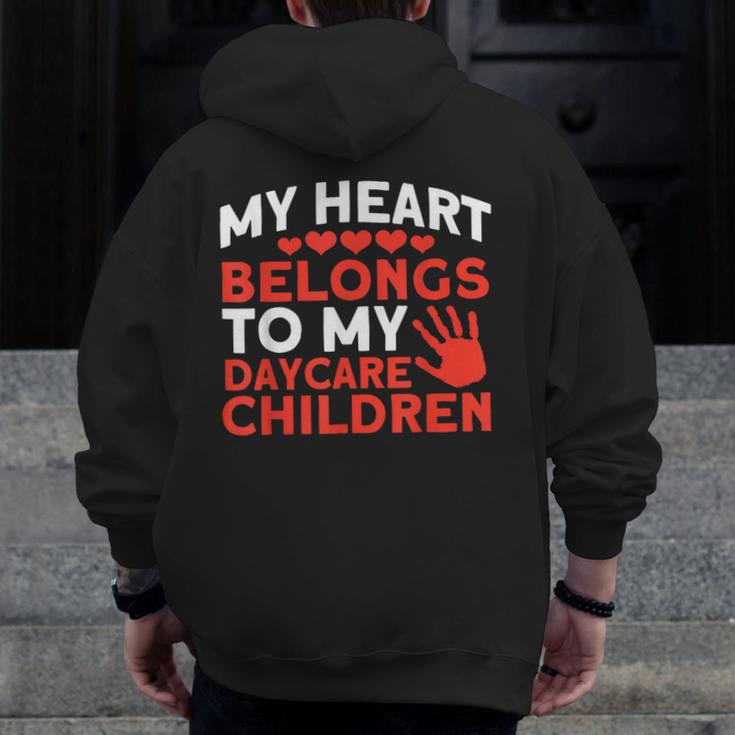 Childcare My Heart Belongs To Children Daycare Teacher Men Women Men Zip Up Hoodie Back Print, funny design