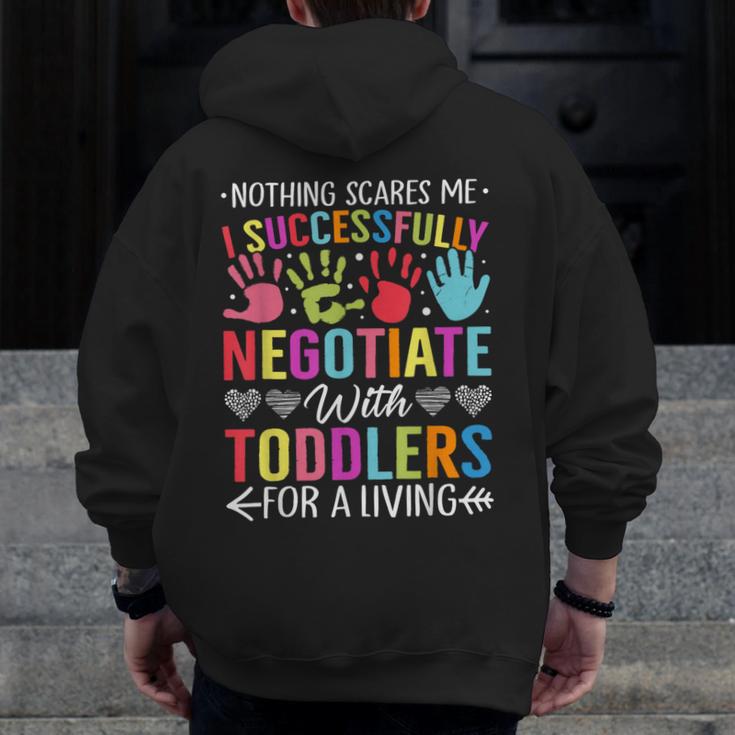 Childcare Teacher Negotiate With Toddlers Daycare Provider Men Women Girls Kids Men Zip Up Hoodie Back Print, funny design