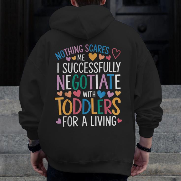 Childcare Teacher Negotiate With Toddlers Daycare Provider Men Zip Up Hoodie Back Print, funny design Childcare Teacher Negotiate With Toddlers Daycare Provider Men Zip Up Hoodie Back Print, funny design