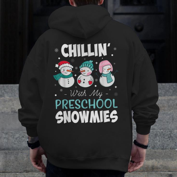Chillin' With My Preschool Snowmies Teacher Christmas Men Women Kids Men Zip Up Hoodie Back Print, funny design Chillin' With My Preschool Snowmies Teacher Christmas Men Women Kids Men Zip Up Hoodie Back Print, funny design