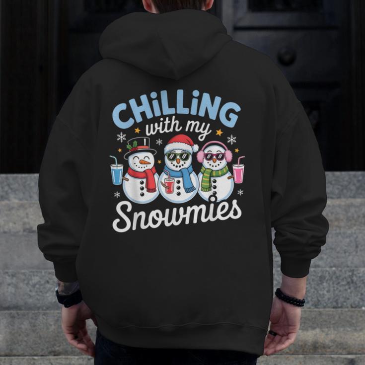 Chillin With My Snowmie Women Christmas Snowman Teacher Snow Men Zip Up Hoodie Back Print, funny design Chillin With My Snowmie Women Christmas Snowman Teacher Snow Men Zip Up Hoodie Back Print, funny design