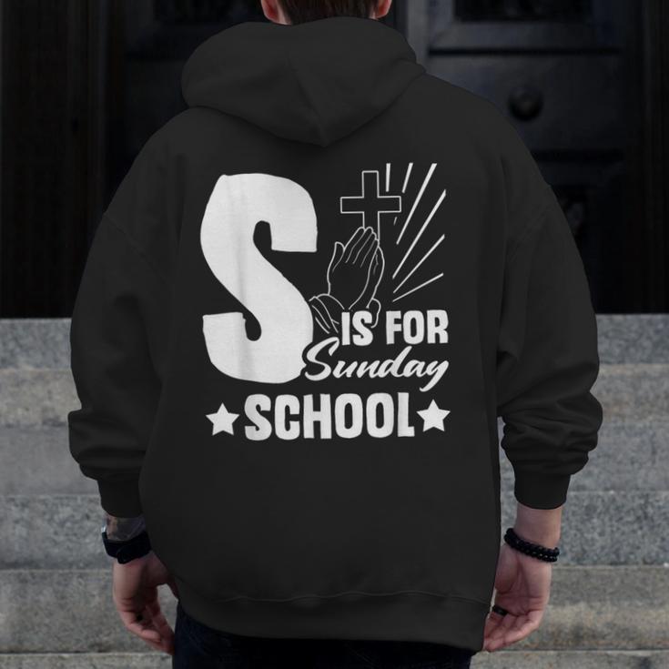 Christian Teacher S Is For Sunday School Essentials Men Zip Up Hoodie Back Print, funny design Christian Teacher S Is For Sunday School Essentials Men Zip Up Hoodie Back Print, funny design