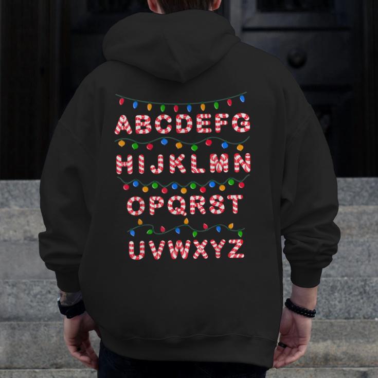 Christmas Alphabet Candy Cane Teachers Students Candy Cane For Men Women Kids Men Zip Up Hoodie Back Print, funny design Christmas Alphabet Candy Cane Teachers Students Candy Cane For Men Women Kids Men Zip Up Hoodie Back Print, funny design