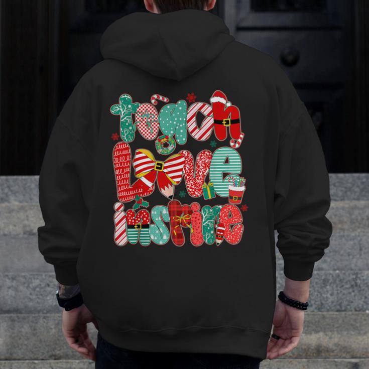Christmas Coquette Bow Teacher Teach Love Inspire Men Zip Up Hoodie Back Print, funny design Christmas Coquette Bow Teacher Teach Love Inspire Men Zip Up Hoodie Back Print, funny design