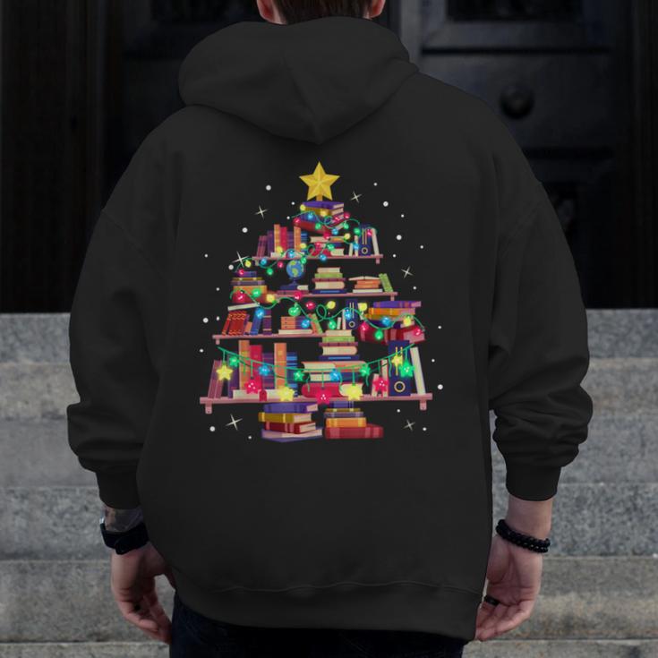 Christmas Library Tree Love Reading Books Nerd Teacher Men Zip Up Hoodie Back Print, funny design Christmas Library Tree Love Reading Books Nerd Teacher Men Zip Up Hoodie Back Print, funny design