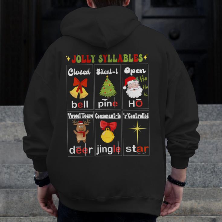 Christmas Reading Teacher Syllable Types Reading Teacher Men Zip Up Hoodie Back Print, funny design