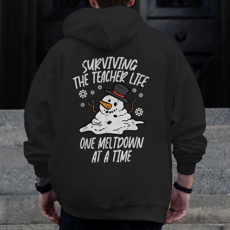 Christmas Surviving Teacher Life Meltdown Xmas Women Men Men Zip Up Hoodie Back Print, funny design Christmas Surviving Teacher Life Meltdown Xmas Women Men Men Zip Up Hoodie Back Print, funny design