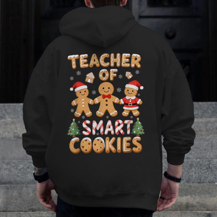 Christmas Teacher Of Smart Cookies Gingerbread Man Teaching Men Zip Up Hoodie Back Print, funny design