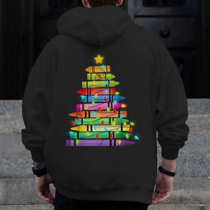 Christmas Tree Made Of Crayons School Teacher Life Student Men Zip Up Hoodie Back Print, funny design Christmas Tree Made Of Crayons School Teacher Life Student Men Zip Up Hoodie Back Print, funny design