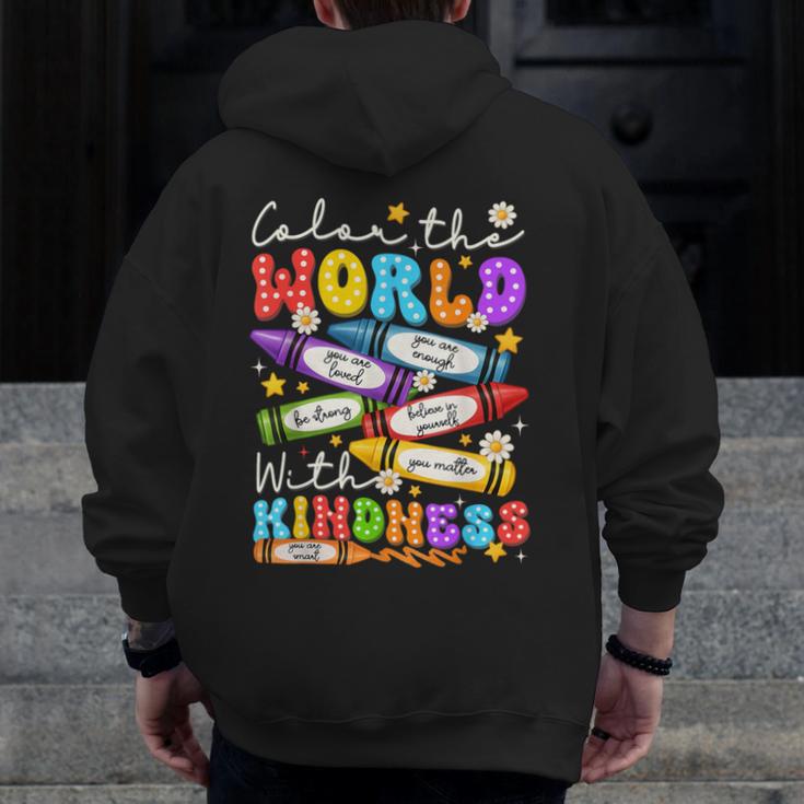 Color The World With Kindness Crayon Positivity Teacher Men Zip Up Hoodie Back Print, funny design
